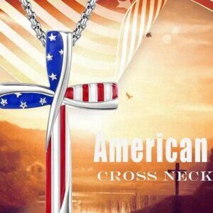 American Flag Cross Patriotic Alloy Pendant Necklace
